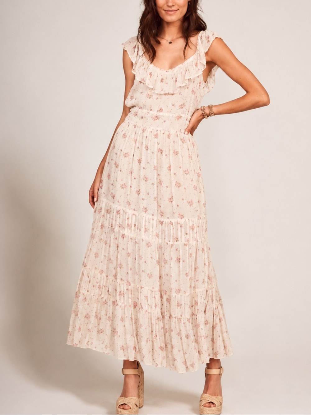 LoveShackFancy Joanne Maxi Dress French Cream Floral NWT Size 8 Romantic Cottage